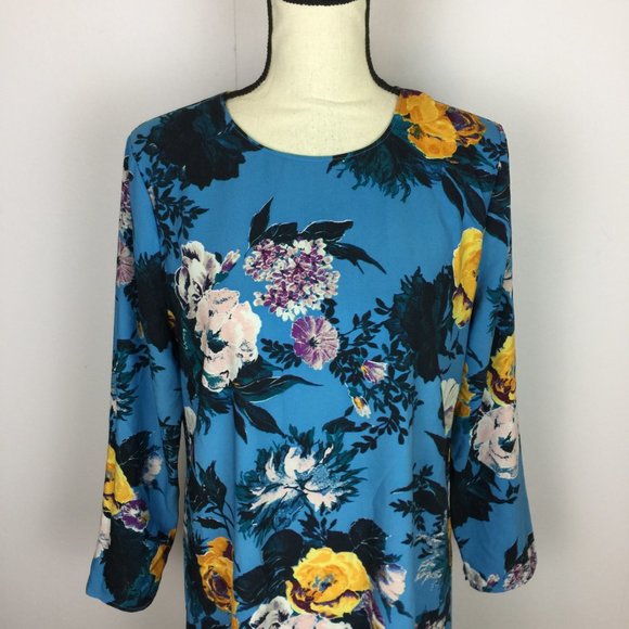 Halogen Shift Dress Size S Womans Blue Button Back Ruffle Hem Floral Print - Picture 9 of 12